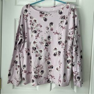 J. Jill Women's Floral Organic Cotton Pure Jill  Boat-Neck Sweatshirt Large